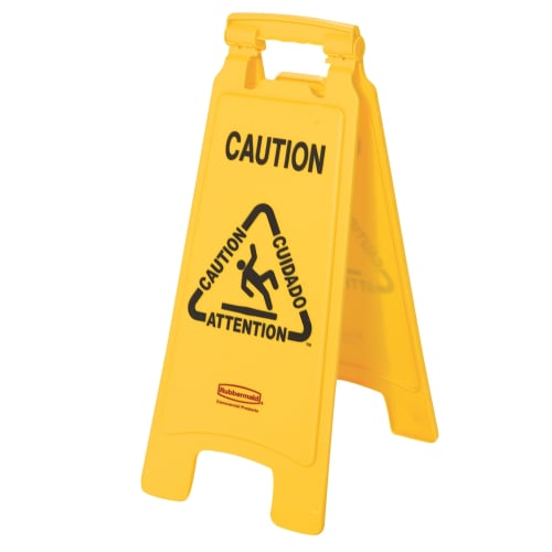 Rubbermaid 26 Inch Multilingual "Caution" Sign, 2 Sided, Yellow